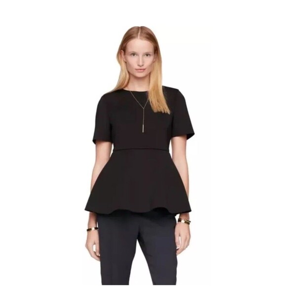Kate Spade Black Short Sleeve Scuba Knit Peplum Top Size XS Classy Capsulecore - Picture 1 of 7